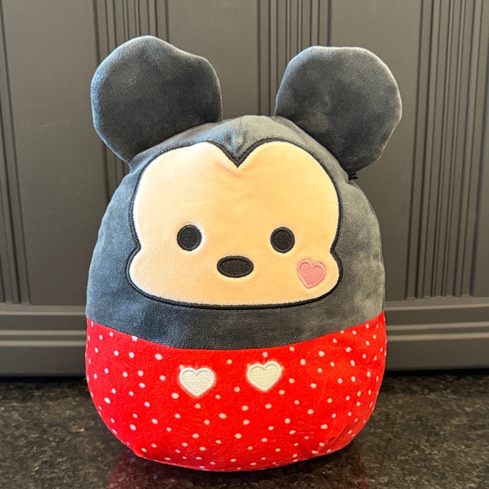 Disney/ squishmallows Mickey Valentine Plush Toy with Red and Black Design